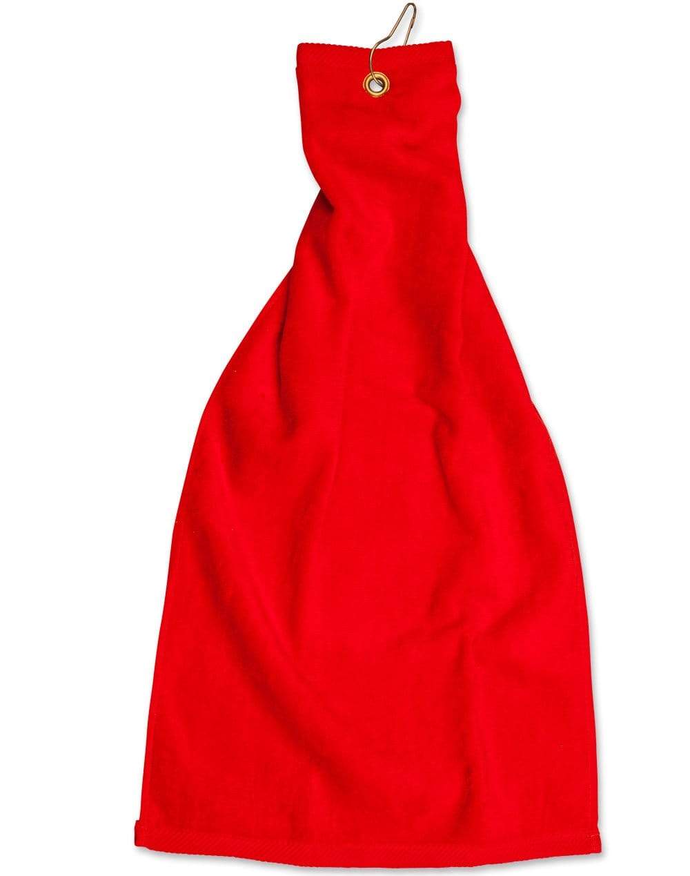 Golf Towel With Ring & Hook TW01A Work Wear Australian Industrial Wear 38 x 65 cm Red 
